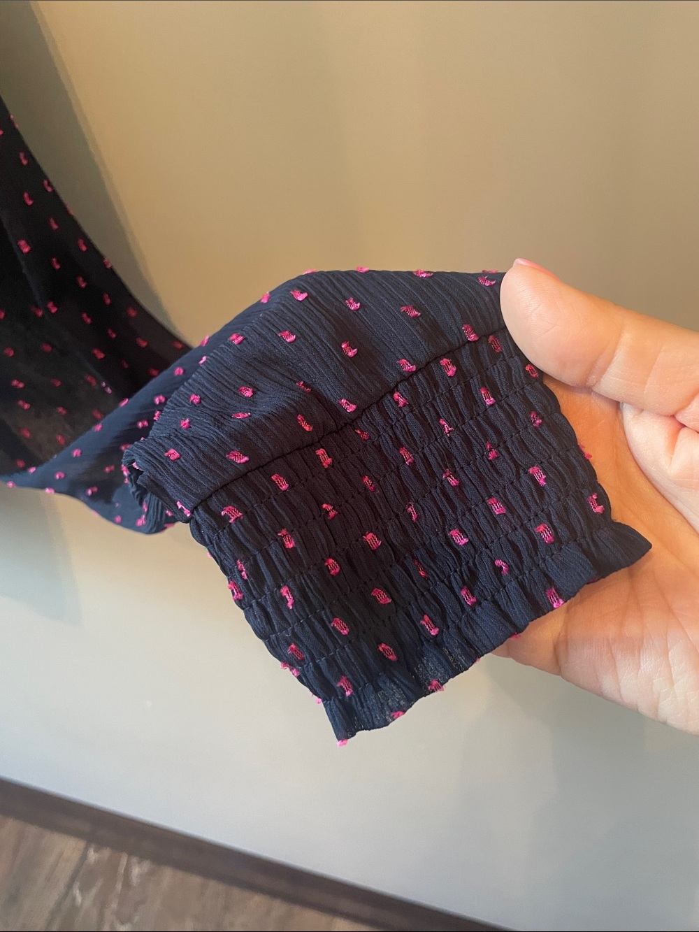 Express Navy Blouse with Pink Dots Size Small - Picture 4 of 10